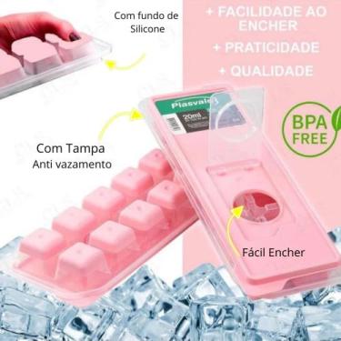 Imagem de Forma De Gelo Com Tampa Enche Fácil E Fundo De Silicone - Plasvale