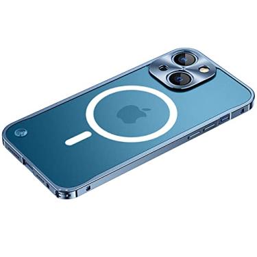 Imagem de Capa de telefone de alumínio de luxo para iPone 13 Mini 14 Pro Max acrílico fosco à prova de choque capa de armadura para iPhone 12 13 Pro Max, azul marinho, para iPhone 14 Plus