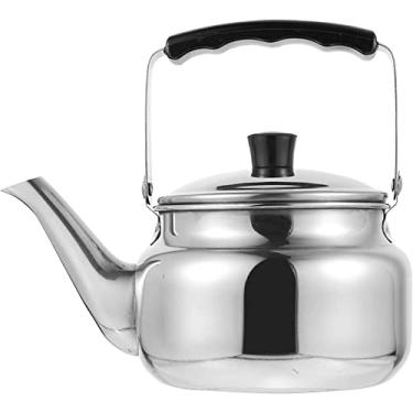 Imagem de REJOON 1 L Chaleira para fogão top bule de aço inoxidável com alça anti-quente caldeira de chá chaleira de água quente para chá café prata (tamanho: T18X12X11CM)