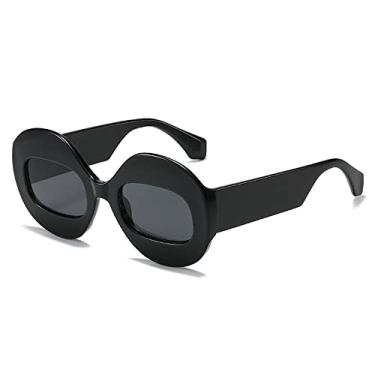 Imagem de Óculos de sol redondos de retalhos exclusivos para mulheres moda chique óculos de sol feminino gradiente sexy óculos de sol gafas, cinza preto, tamanho único