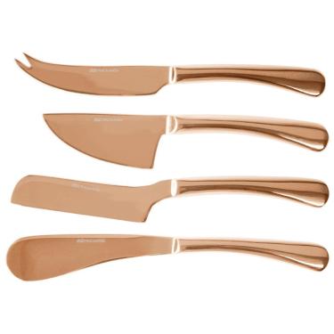 Imagem de Jogo de Facas para Queijo Fracalanza em Aço Inox Cobre - 4 Peças