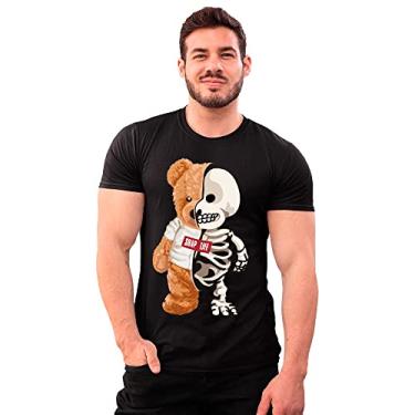 Imagem de Camiseta Teddy Urso Caveira Shap Life Pelúcia Algodão Cor:Preto;Tamanho:P