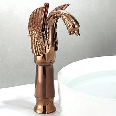 Imagem de Torneira de banheiro Torneira de lavatório Vintage cheia de cobre Água quente e fria em forma de cisne Manípulo único Torneira de banheiro preta, ouro rosa alto