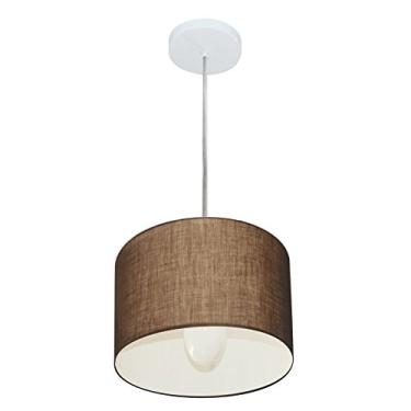 Imagem de Lustre Pendente Cilíndrico Cúpula Tecido 25x25 cm, Vivare Iluminação, Pendente4201 LC, Café, Pequeno