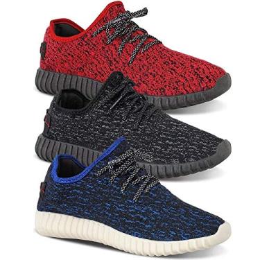 Imagem de Kit 3 Pares Tenis Masculino Caminhada Yzi Esporte Leve - Vermelho/Preto/Azul - 44