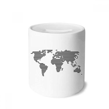 Imagem de DIYthinker Caixa de moedas de cerâmica simples com padrão de mapa mundial de linha preta para presente de cofrinho