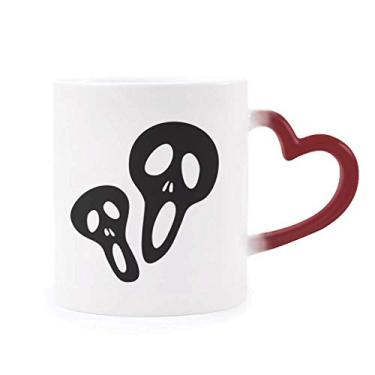 Imagem de Caneca de grés com estampa de caveira de Halloween sensível ao calor vermelha que muda de cor