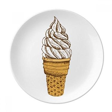 Imagem de Prato de sorvete de chocolate em forma de casquinha de sorvete de porcelana decorativa para mesa de jantar