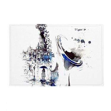 Imagem de DIYthinker Sax Building Guarda-chuva Aquarela Tapete de chão antiderrapante Tapete para porta de banheiro