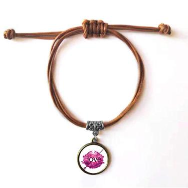Imagem de Pulseira de couro rosa para Dia dos Namorados Pulseira de couro com cordão marrom joia presente