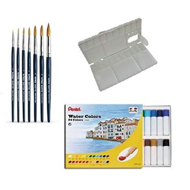 Imagem de Kit Aquarela Pentel 24 HTP +7 Pinceis Redondo Giotto Taklon+Gode