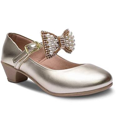 Imagem de Sapato de Salto Infantil Feminina Laço Pérola na Tira 03.101 (Dourado, 28)