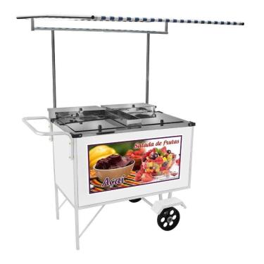 Imagem de Carrinho de Salada de Frutas Açaí com Toldo e Rodas Maciças