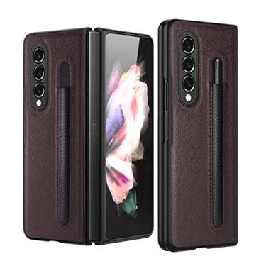 Imagem de Capa Lychee Pen Slot para Samsung Galaxy Z Fold 4 3 PU PC Leather Pattern Capa Anti-knock Luxury Cases para Fold3,Auburn,For fold 4