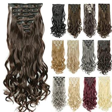 Imagem de IMISSU 7 peças/conjunto de grampo longo encaracolado em extensões de cabelo 16 grampos de extensão de cabelo de cabeça inteira peruca (Marrom)