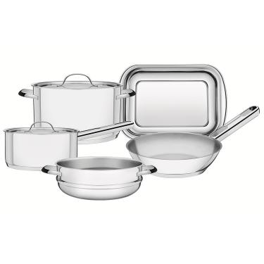 Imagem de Conjunto de Panelas 5 Peças Tramontina Ísis em Aço Inox com Fundo Triplo - Inox