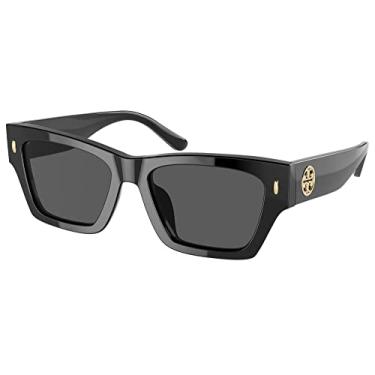 Imagem de Tory Burch Óculos de sol feminino TY7169U ajuste universal retangular, preto, 52 mm, Preto, 52mm