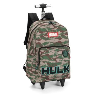 Imagem de Mochila Rodas Juvenil Hulk Marvel Luxcel MC47052AG Camuflada Cor:Verde