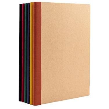 Imagem de PAPERAGE Pacote com 6 cadernos de composição, 120 páginas, capa kraft com lombadas em tom de joia, papel pautado universitário, tamanho pequeno (20 x 14,6 cm) – para casa, escritório ou material