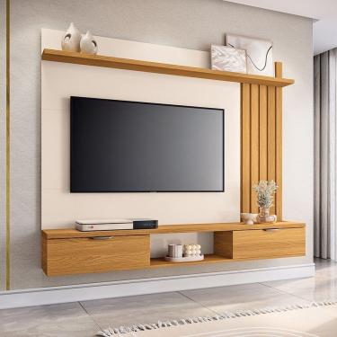 Imagem de Painel Suspenso Decorativo Ripado Mdp/mdf Portas Basculantes Dublin Off White/cinamomo G26 - Gran Belo