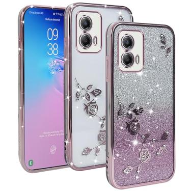 Imagem de XINYEXIN Capa transparente com glitter para Motorola Moto G53, capa protetora ultrafina e portátil à prova de choque - ouro rosa