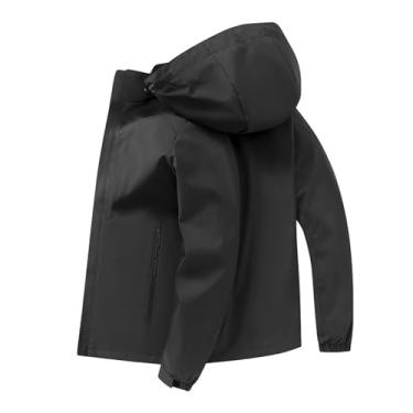 Imagem de Jaqueta masculina leve corta-vento Rip Stop capa de chuva casaco cor sólida bolsos laterais jaqueta, Preto, XXG