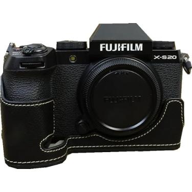 Imagem de BMAOLLONGB Capa para X-S20, capa de couro PU feita à mão para meia câmera versão com abertura inferior para Fujifilm X-S20 XS20 com alça de mão (preto-B)