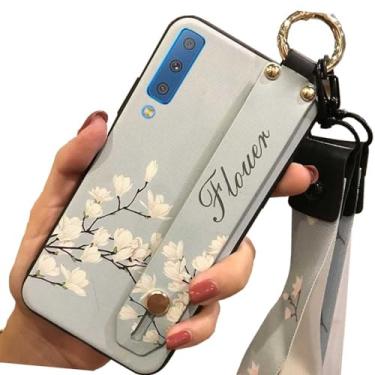 Imagem de 1 peça de tiras de suporte de pulso impressas com flores TPU silicone gel capa traseira para Samsung Galaxy A7 2018 (orquídea)