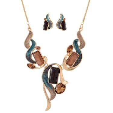 Imagem de Mycitta Conjunto de joias volumosas vintage retrô flor de folha floral geométrico boêmio boho babador colar conjunto de brincos moda bijuteria para mulheres meninas festa de casamento formatura , Resina Zinco, Zircônia cúbica