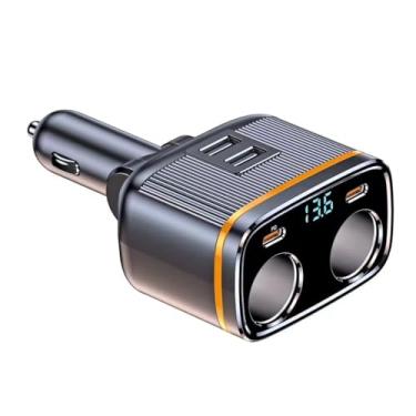 Imagem de Carregador de carro USB C 6 em 1, portas USB duplas de 145 W, tipo C, PD, adaptador de carregamento rápido para carro Xiaomi, Huawei, iPhone, iPad, Samsung, GPS, tomada de carro, luz de cigarro duplo,