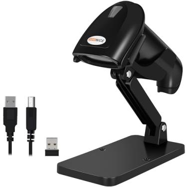 Imagem de WoneNice Scanner de código de barras sem fio 1D 2D com suporte, scanner de código QR portátil automático leitor de código de barras de imagem CMOS com receptor USB para computador, POS, supermercado,