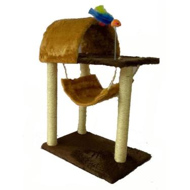 Imagem de Arranhador para gatos com toca e rede - marrom com caramelo