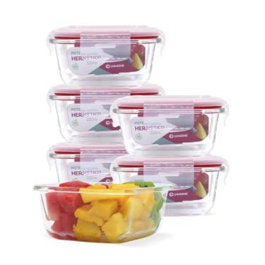 Imagem de Kit 6 Pote Vidro Hermético Quadrado 320ml Marmita Mantimentos (Vermelho)