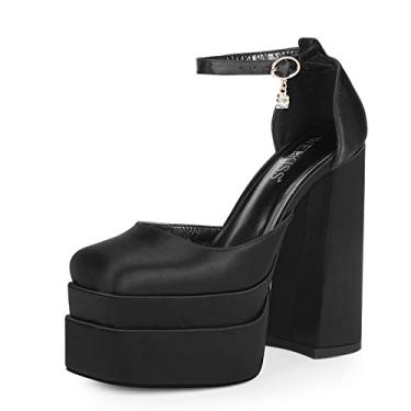 Imagem de wetkiss Sapato feminino plataforma salto grosso tira no tornozelo, preto, tamanho 38, Preto, 37