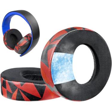 Imagem de SOULWIT Substituição de Almofadas Auriculares para Sony Gold Wireless Playstation PS4 Headset, Almofadas de Orelha para a Versão de 2014 (Modelo CECHYA-0083) Fones de Ouvido - GR Tempestade Vermelha