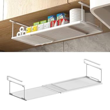 Imagem de Organizador de cesta grande sob a prateleira, cestas de cozinha suspensas expansíveis para armário despensa, armário, mesa, estante, organização, lavanderia, prateleira de sapatos, branca