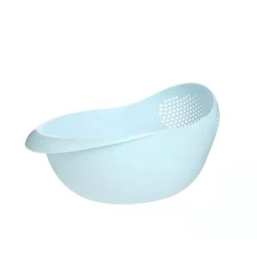 Imagem de Peneira de arroz escorredor de plástico cesta de drenagem de cozinha com alças tigela de arroz coador cesta de pia ralo ferramentas de cozinha (azul)