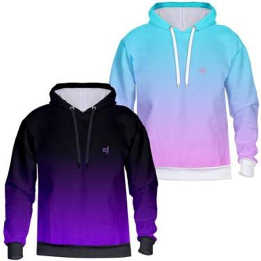 Imagem de Kit 2 Blusa de frio Moletom feminina masculina Degrade Com Capuz Bolso
