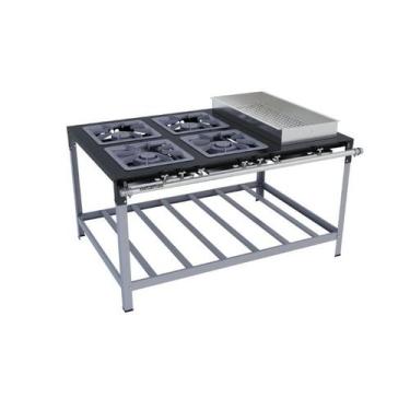Imagem de Fogão Industrial 4Bocas 40X40 com Banho Maria Luxo Metalmaq, Gás de Bo