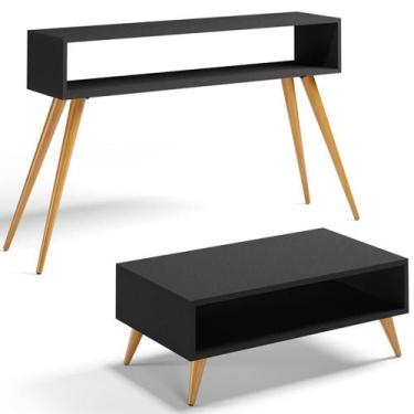 Imagem de Kit Aparador com Mesa de Centro Mônaco Pés Palito L03 Preto - Lyam Dec