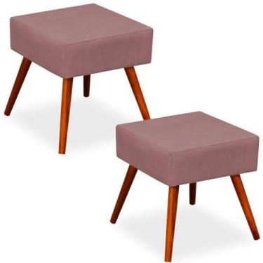 Imagem de Kit 02 Puffs Banqueta Decorativa com Pés Palito Lívia W01 Suede Rosê -