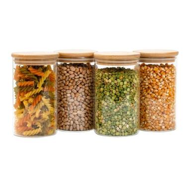 Imagem de Kit 4 potes de vidro 600ml tampa de bambu herméticos redondos - Tüd - 