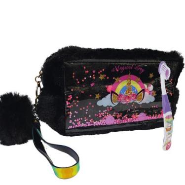 Imagem de Estojo Mágico de Unicórnio Felpudo Com Chaveiro de PomPom  - Mormino, 