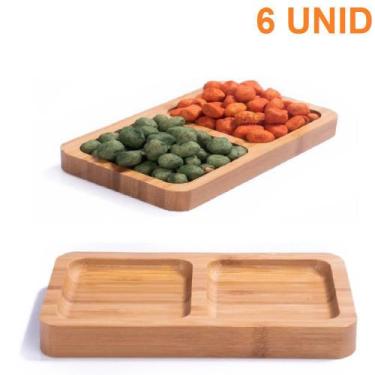 Imagem de 6 Petisqueira Bambu Bandeja 2 Divisórias P/ Servir Petiscos - Inter