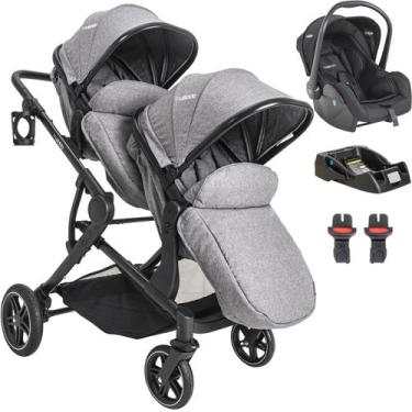 Imagem de Carrinho para Gemeos com Bebe Conforto Base Kiddo Pair Cinza
