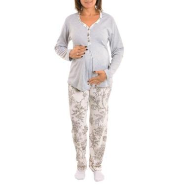 Imagem de Pijama feminino para o inverno gestante ESPECIAL Victory, P, Cinza