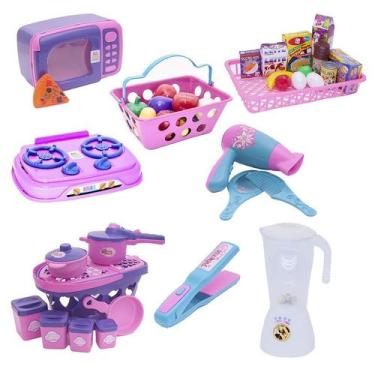 Imagem de Menina Cozinha Infantil Eletro Panelas Mercado Chapinha 42pç - Altimar