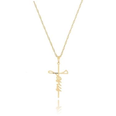 Imagem de Colar Masculino feminino Cruz Jesus Cristo crucifixo em aço Inox prata