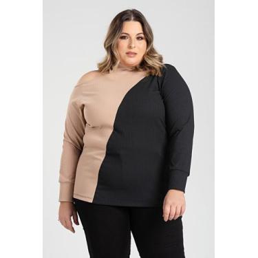 Imagem de Blusa Feminina Plus SIize Ribana Canela Ombro Vazado Detalhe Contrasta