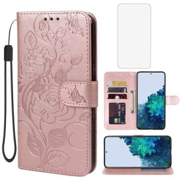 Imagem de Yerebel Capa carteira para Galaxy S22 5G SM-S901U com protetor de tela de vidro temperado, capa flip de couro com suporte para cartão de crédito para Samsung Galaxy S22 5G ouro rosa